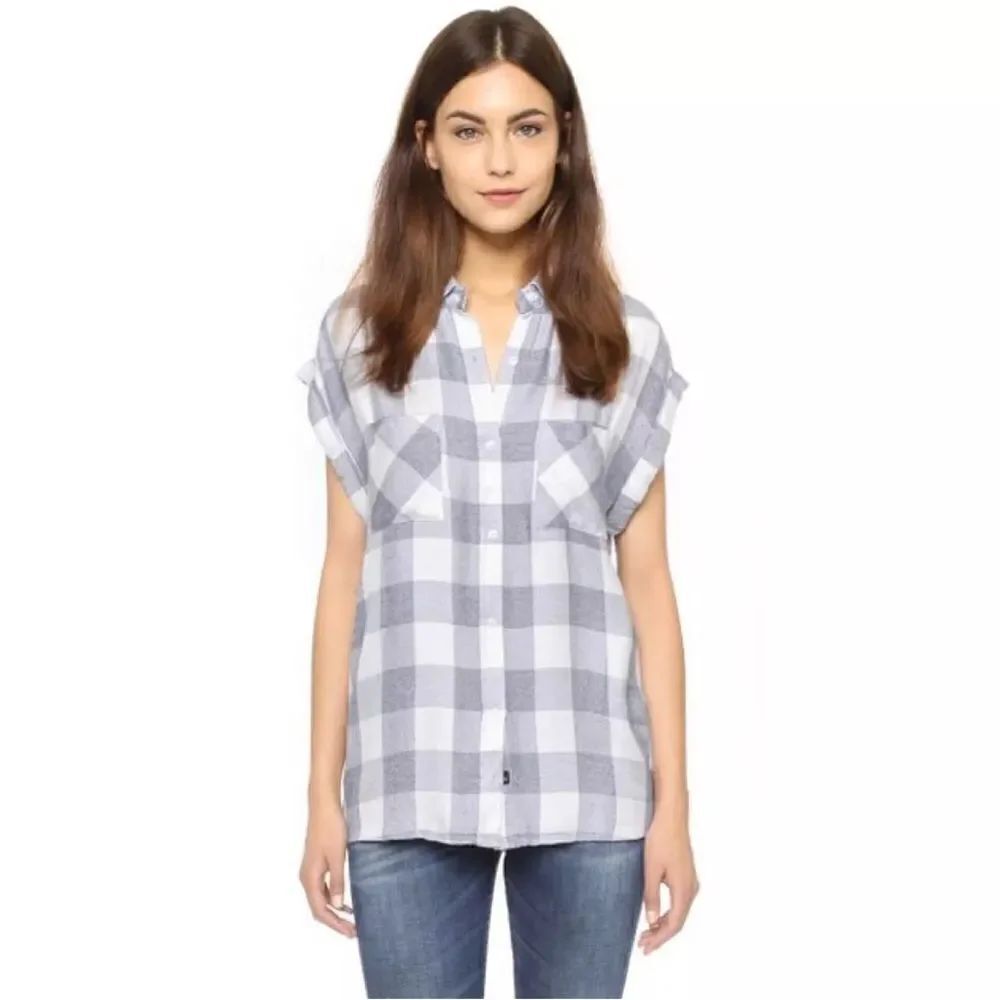 RAILS Britt Light Pink/Gray Plaid Cuffed Short Sleeve Shirt Women’s SIZE SMALL